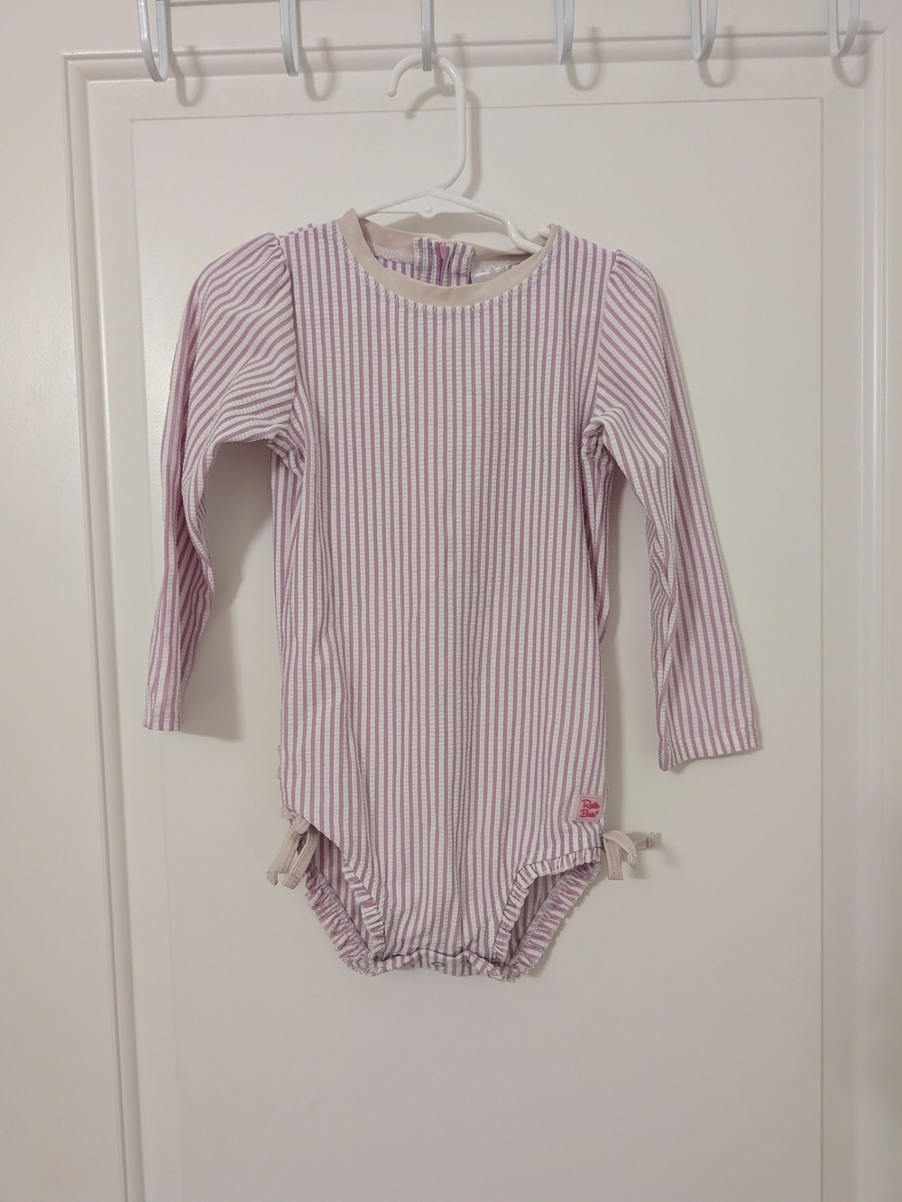 RuffleButts Girls Purple Stripe Long Sleeve Swimsuit Size 3T Seersucker
